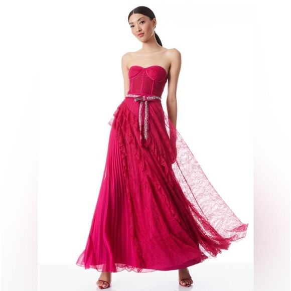 Alice + Olivia Bree hot pink lace ruffle gown size 2 - Picture 1 of 7